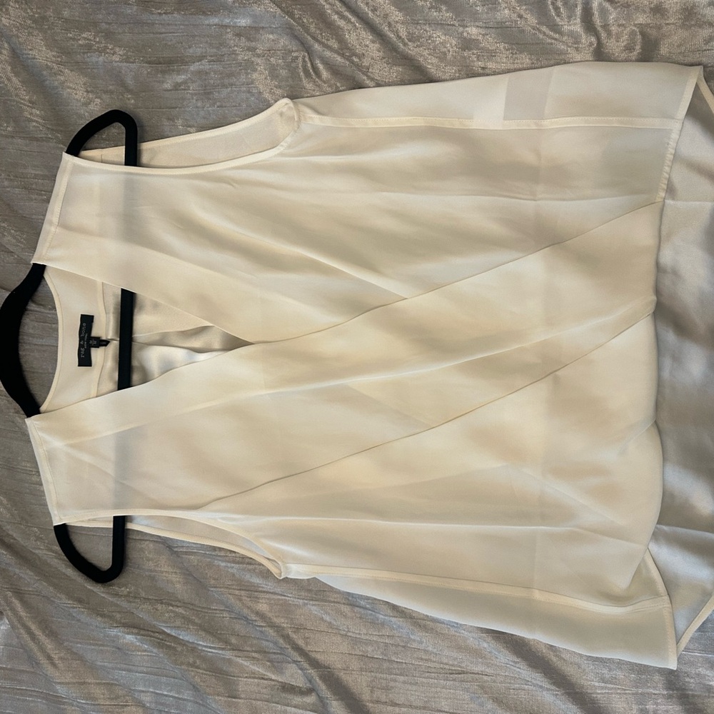 Rag & Bone Asymmetrical Wrap Blouse in Cream and Black